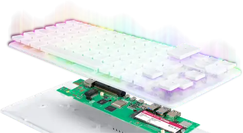 Raspberry Pi 500+ exploded view showing internal components